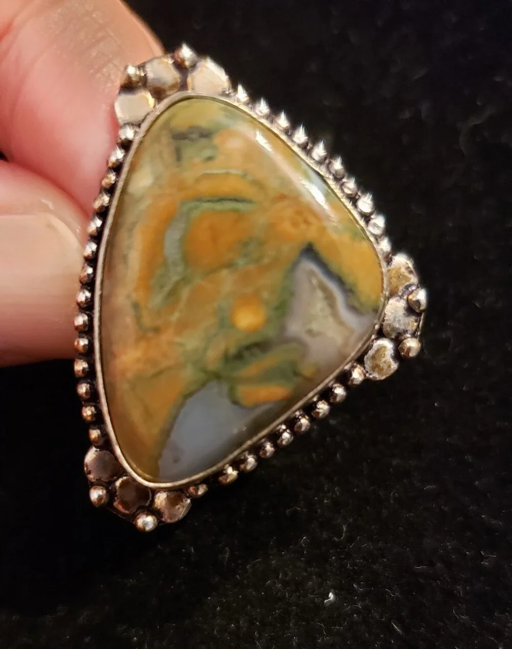 NEW Rainforest Jasper Natural Gemstone, 925 Stamped Ring, Sz 7.5 Abstract Art!
